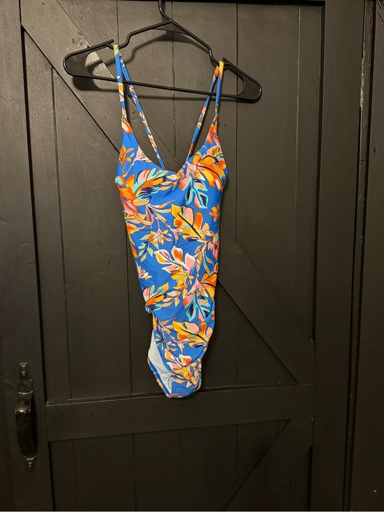 Cupshe Other - Cupshe Royal Blue Floral One-Piece Swimsuit with Orange Accents